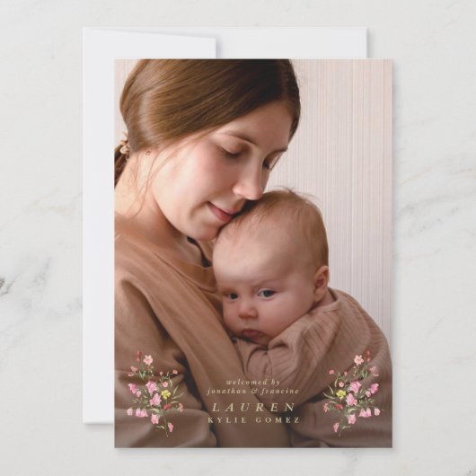 優美なエレガントフローラアーチ写真私たちのベビー誕生 案内状 (裏面)