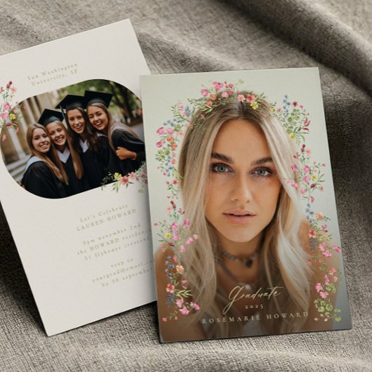 優美なエレガントフローラアーチ春写真卒業 案内状