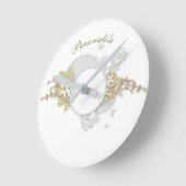 優美なエレガントフローラテーマアートデコールパーソナライズ ラウンド壁時計 (傾斜)