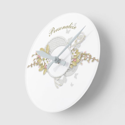 優美なエレガントフローラテーマアートデコールパーソナライズ ラウンド壁時計 (傾斜)