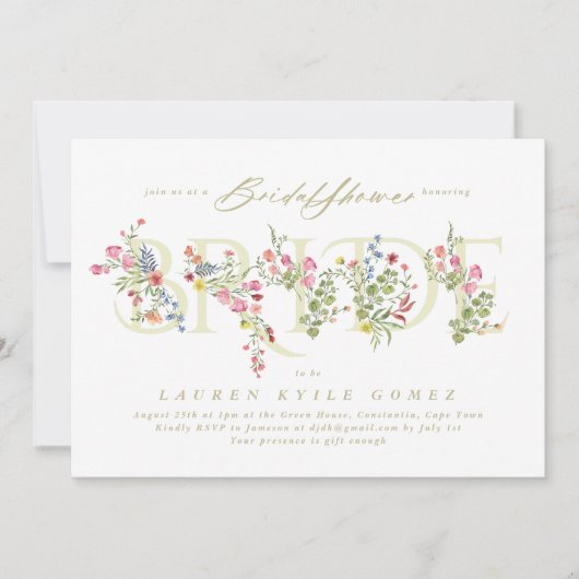 優美なエレガントフローラ春ブライドブライダルシャワー 招待状 (正面)