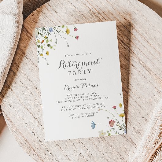 優美なカラフル野生の花の定年パーティー 招待状