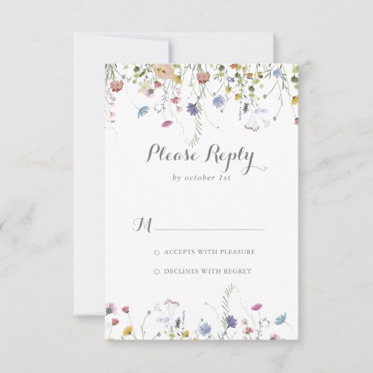 優美なカラフル野生の花の書道RSVP 出欠カード (正面)