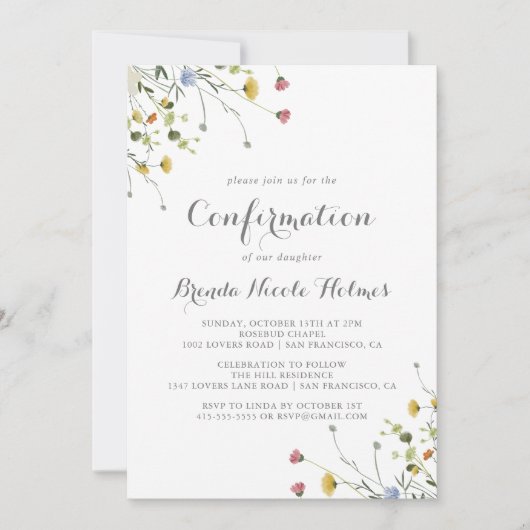 優美なカラフル野生の花の確認 招待状 (正面)