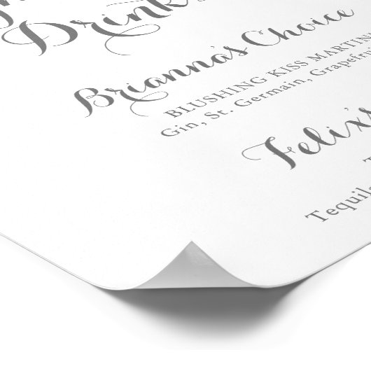 優美なカラフル野生の花の署名ドリンクの看板 ポスター (角)