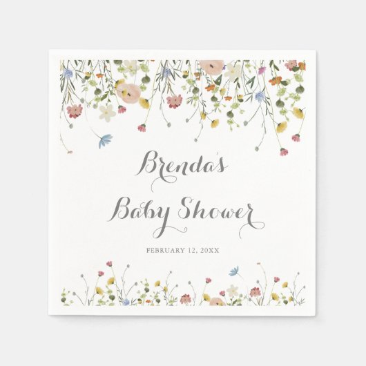 優美なカラフル野生の花の赤ちゃんシャワー スタンダードカクテルナプキン (正面)