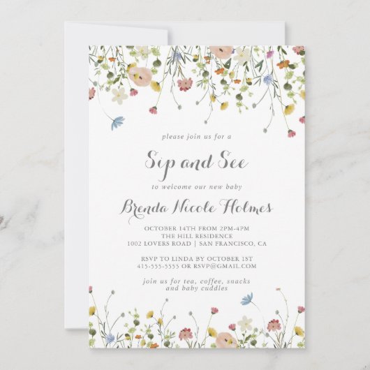 優美なカラフル野生の花を飲んで見る 招待状 (正面)