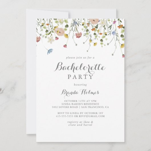優美なカラフル野生の花バチェロレッテ 招待状 (正面)