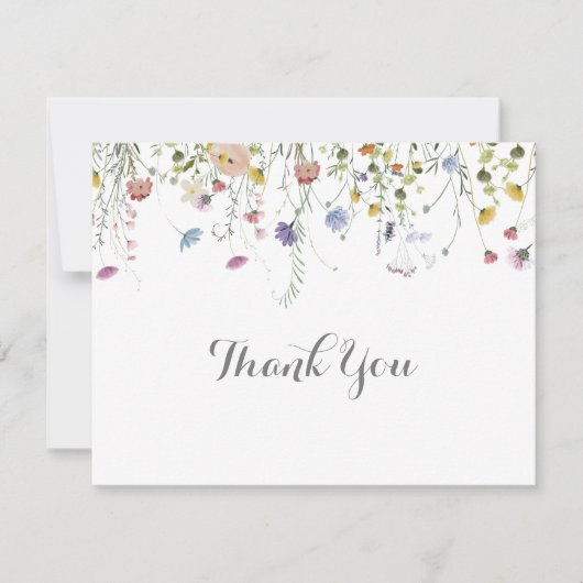 優美なカラフル野生の花フラットズ結婚ーズ サンキューカード (正面)