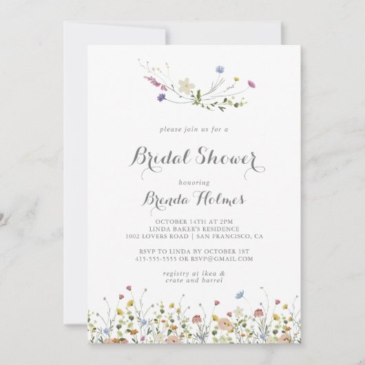 優美なカラフル野生の花ブライダルシャワー 招待状 (正面)