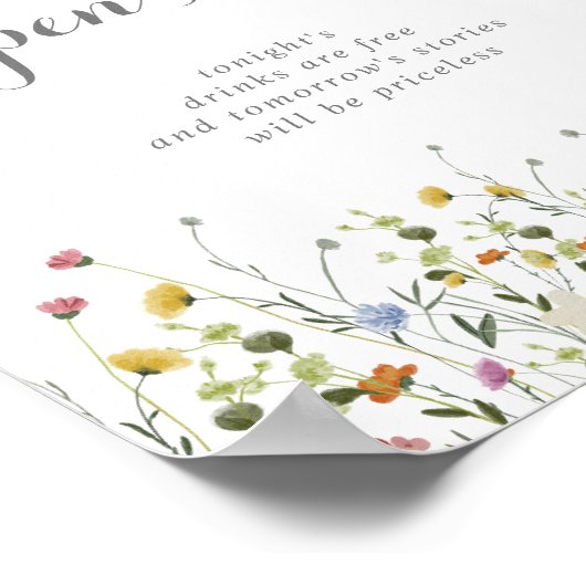 優美なカラフル野生の花結婚の開いたバーのサイン ポスター (角)