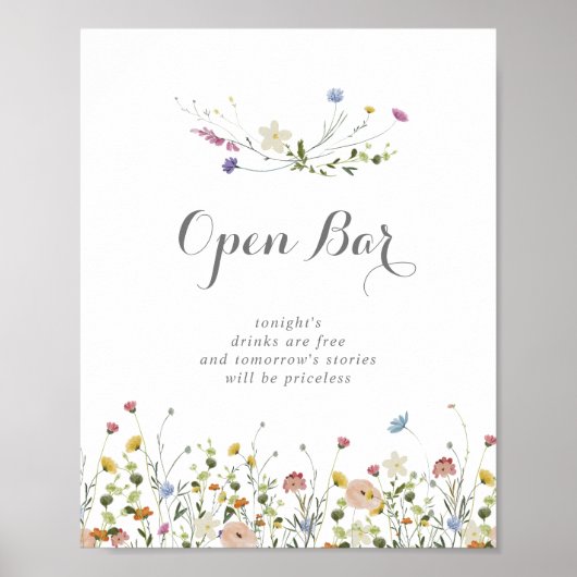 優美なカラフル野生の花結婚の開いたバーのサイン ポスター (正面)