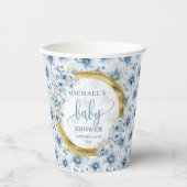 優美なパステルブルーの花金ゴールドパーソナライズされたベビー 紙コップ (正面)