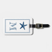 優美なビーチのヒトデのモノグラムの青 ラゲッジタグ (正面横)