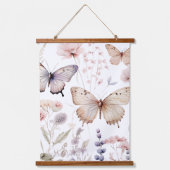 優美なピンクと紫の蝶と花 吊り下げ型タペストリー (正面)