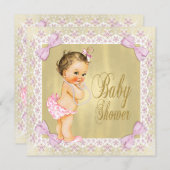 優美なピンクのゴールドフォイル弓レースガーリー赤ちゃんシャワー 招待状 (正面/裏面)