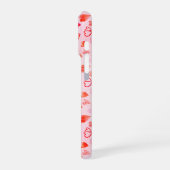 優美なピンクのハートパターン&モノグラムホワイトハート iPhoneケース (左側面)