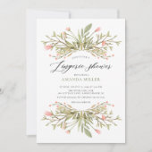優美なピンクのフローラ緑のブライダルランジェリーシャワー 招待状 (正面)
