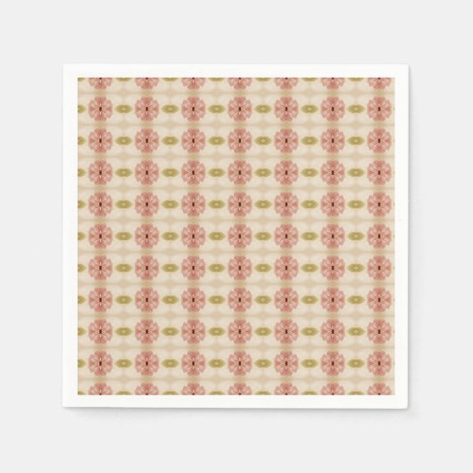 優美なピンクのフローラ パターン（の模様が）ある スタンダードカクテルナプキン (正面)