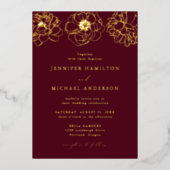 優美なフローラブルガン結婚ディーズ 箔招待状 (正面)