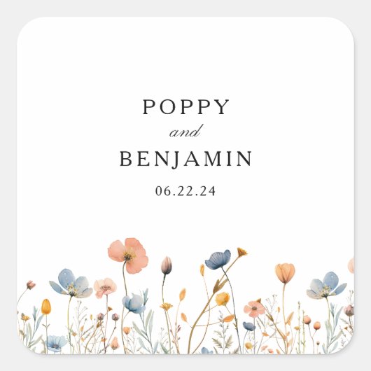 優美なフローラワイルドフラワー結婚リース スクエアシール (正面)
