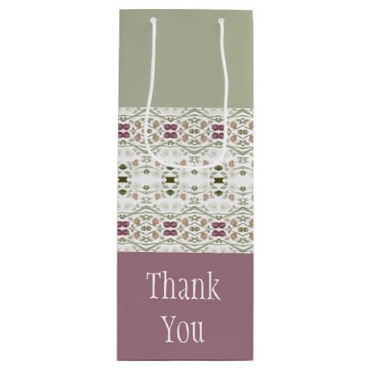 優美なフローラ パターン（の模様が）ある ワインギフトバッグ (正面)