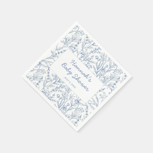 優美なブルーパーソナライズされたの赤ちゃんシャワーナプキン スタンダードカクテルナプキン (角)