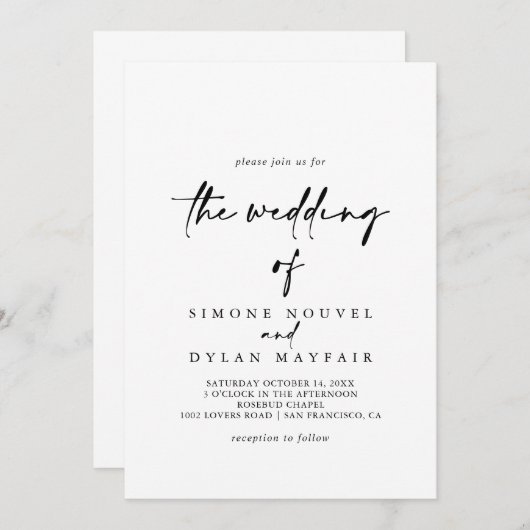 優美なモダン結婚式  招待状 (正面/裏面)