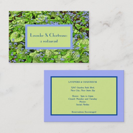 優美なラベンダーブルーの花果樹葉Bu 名刺 (正面/裏面)