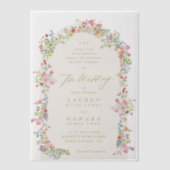 優美なロマンチックフローラアーチ春庭園の結婚式 ベラム紙招待状 (正面)