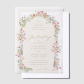 優美なロマンチックフローラアーチ春庭園の結婚式 ベラム紙招待状 (オフセット)