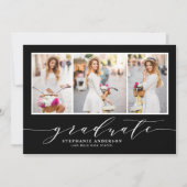 優美な台本3枚フォトブラック卒業パーティー 招待状 (正面)