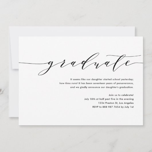 優美な台本3枚フォトブラック卒業パーティー 招待状 (裏面)