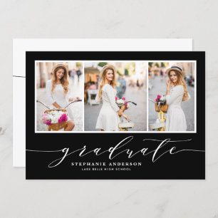 優美な台本3枚フォトブラック卒業パーティー 招待状