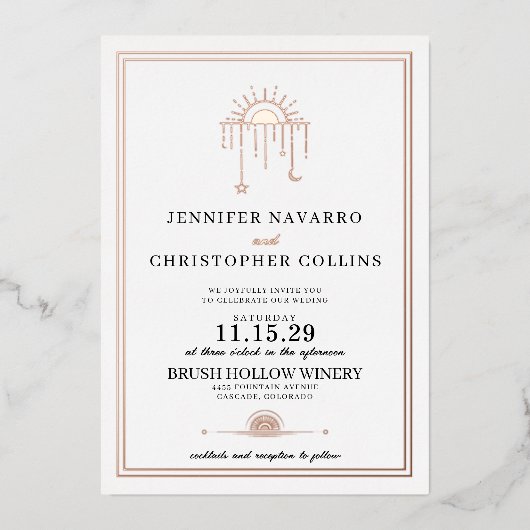 優美な天空と詳細結婚式招待状 箔招待状 (正面)