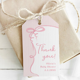 優美な弓の波のピンクミニマルの女感謝していの子よ ギフトタグ