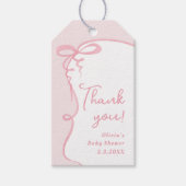 優美な弓の波のピンクミニマルの女感謝していの子よ ギフトタグ (正面)