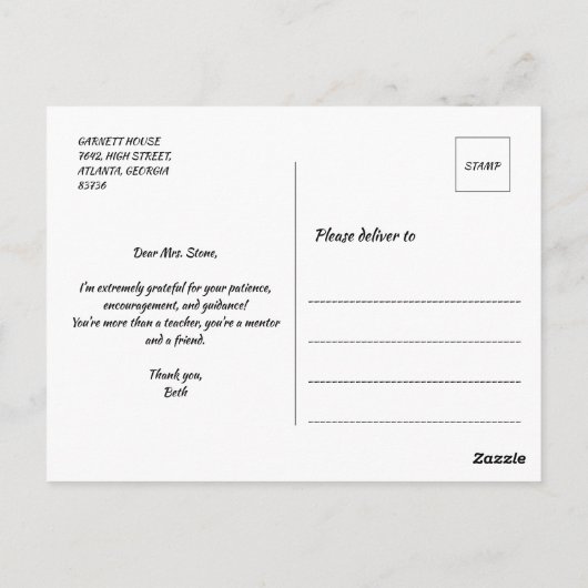 優美な手で卒業表明ありがとう ポストカード (裏面)