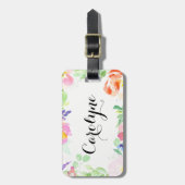 優美な水カラーフローラ枠パーソナライズされた ラゲッジタグ (正面縦)