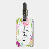 優美な水カラーフローラ枠パーソナライズされた ラゲッジタグ (正面縦)