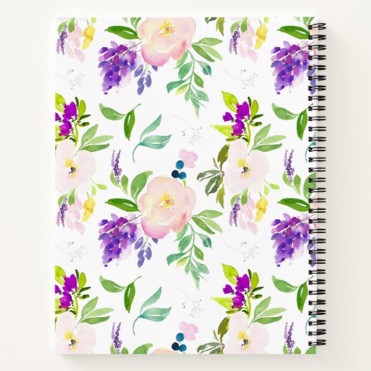 優美な水彩牡丹と藤の花の模様 ノートブック (裏面)