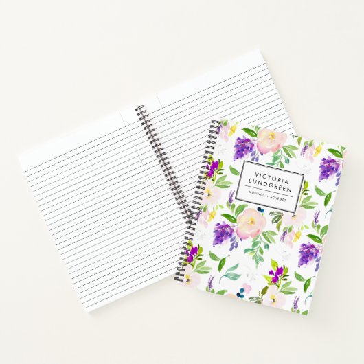 優美な水彩牡丹と藤の花の模様 ノートブック (内部)