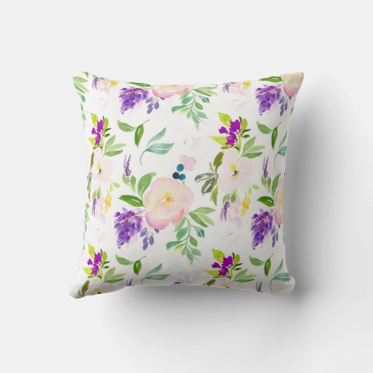 優美な水彩花 | 牡丹とウィステリア クッション (裏面)