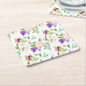 優美な水彩花 | 牡丹とウィステリア スクエアペーパーコースター (アングル)