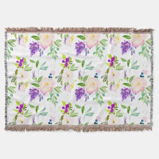優美な水彩花 | 牡丹とウィステリア スローブランケット (正面)