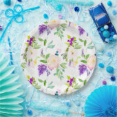 優美な水彩花 | 牡丹とウィステリア ペーパープレート (パーティー)