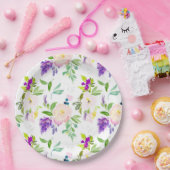 優美な水彩花 | 牡丹とウィステリア ペーパープレート (パーティー)