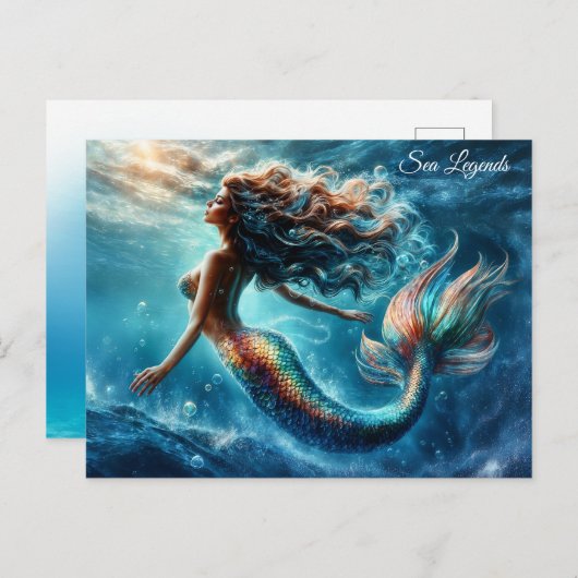 優美な神秘の海の人々の人魚のシーン ポストカード (正面/裏面)