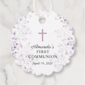 優美な紫のフローラ初の聖餐式 フェイバータグ (正面)