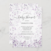優美な紫色の水色の花ガールズベビーシャワー 招待状 (正面/裏面)